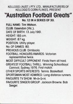 1981 Kellogg's Australian Football Greats #12 Tim Watson Back